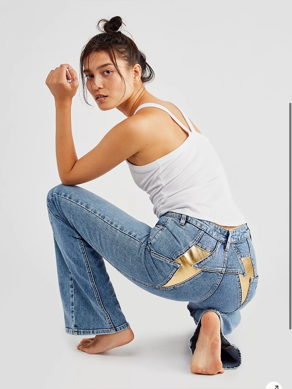 Free People We The Free Thunderbird Lightening bolt‎ Jeans in Washed Blue 31 NWT